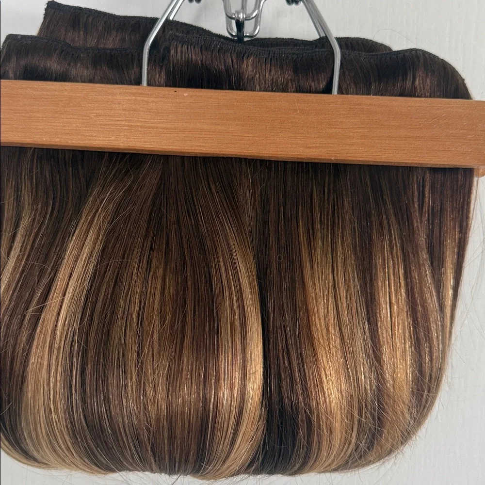 16” Brown Blonde Highlight Clip-In Hair Extensions - 100% human Hair 7 pcs - Picture 5 of 7